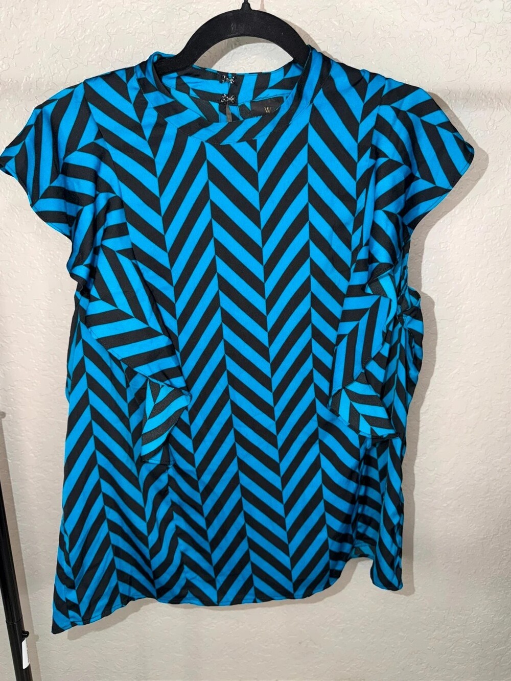 Worthington Women’s Blue & Black Chevron Print Blouse Size XL